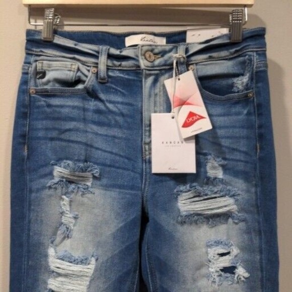 NWT Kancan Women's High Rise Super Skinny Size 7/27 Destroyed Stone Wash - Picture 3 of 14